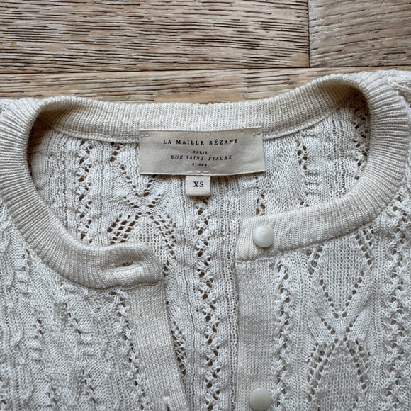 NEW Sezane Ruben  Elegant Cream Cable Knit Pointelle Cardigan SzXS/S price firm! - Picture 9 of 11